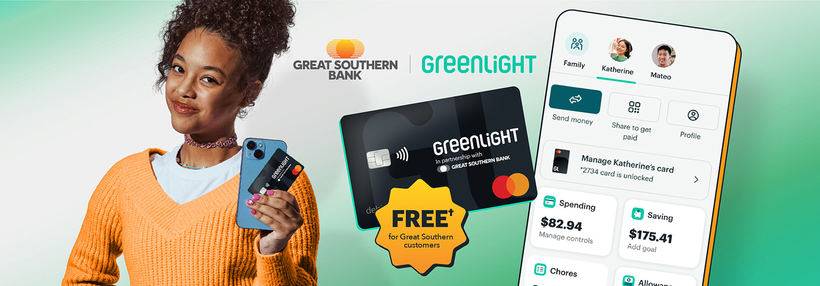 Text: Greenlight and Great Southern Bank. Free for Great Southern customers.