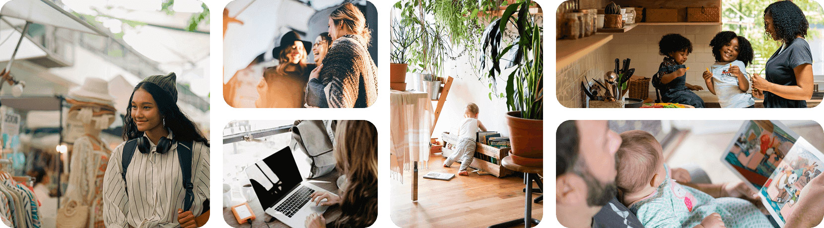 Mosaic image depicting images of students and family life.