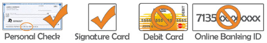 Graphic showing correct account number location: bottom of checks or signature card.